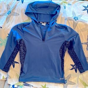 ASICS blue/black M (10-12) hooded half-zip pullover, heavyweight fabric